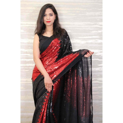 Isadora Life Womens Sequined Multi-Color Pre-Draped Saree With Unstitched Blouse