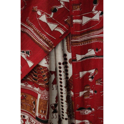 Isadora Life Womens Kalamkari Printed White Pre-Draped Saree With Unstitched Blouse