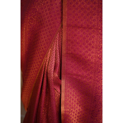 Isadora Life Womens Woven Tassels Red Pre-Draped Saree With Unstitched Blouse