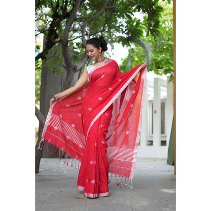 Isadora Life Womens Woven Tassels Pink Pre-Draped Saree With Unstitched Blouse