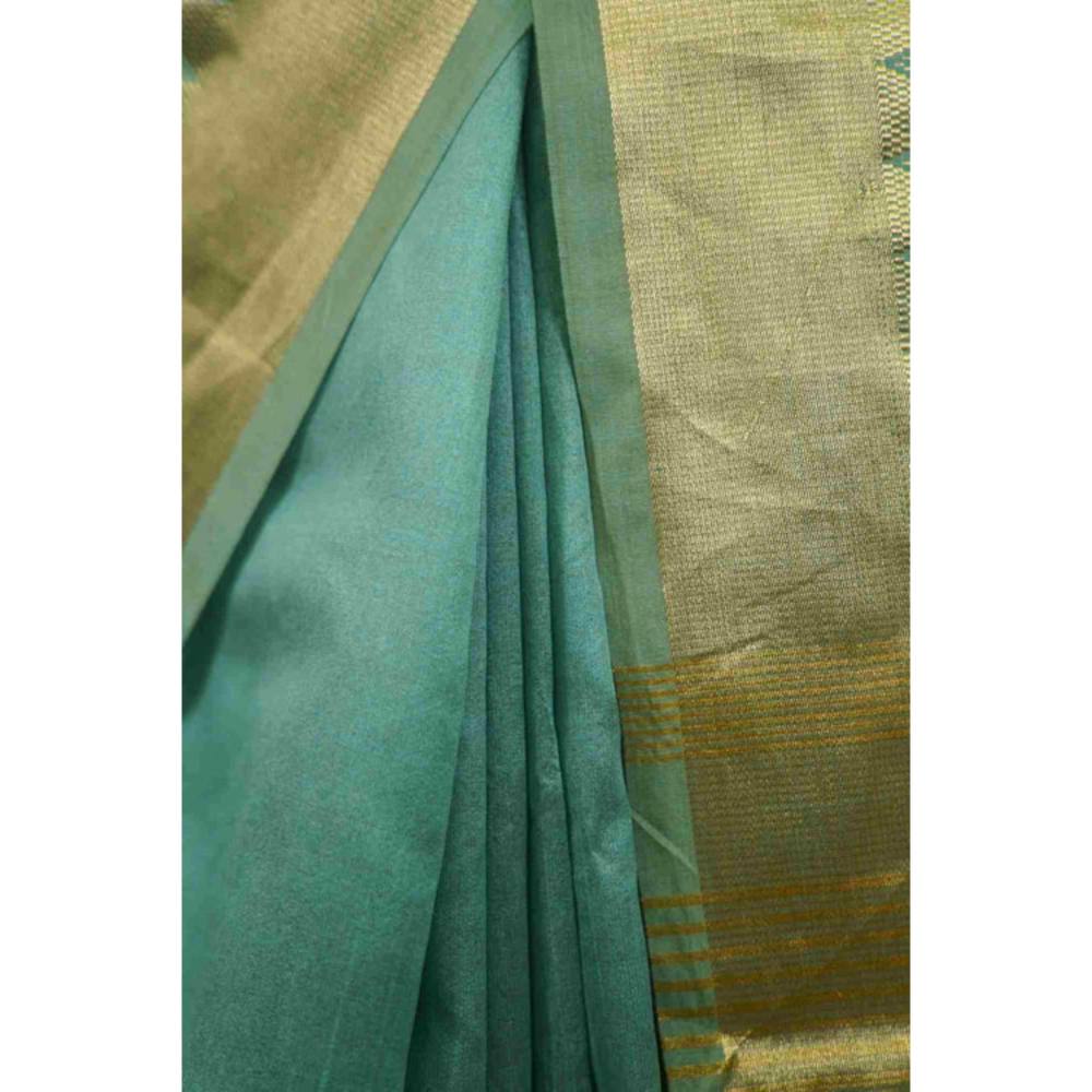 Isadora Life Womens Floral Embroidered Blue Pre-Draped Saree With Unstitched Blouse
