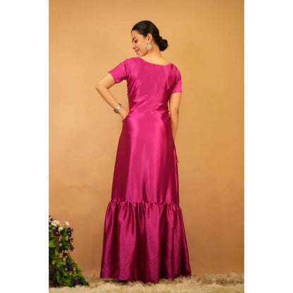 Isadora Life Womens Embroidered Sequined Pink Pre-Draped Saree With Unstitched Blouse