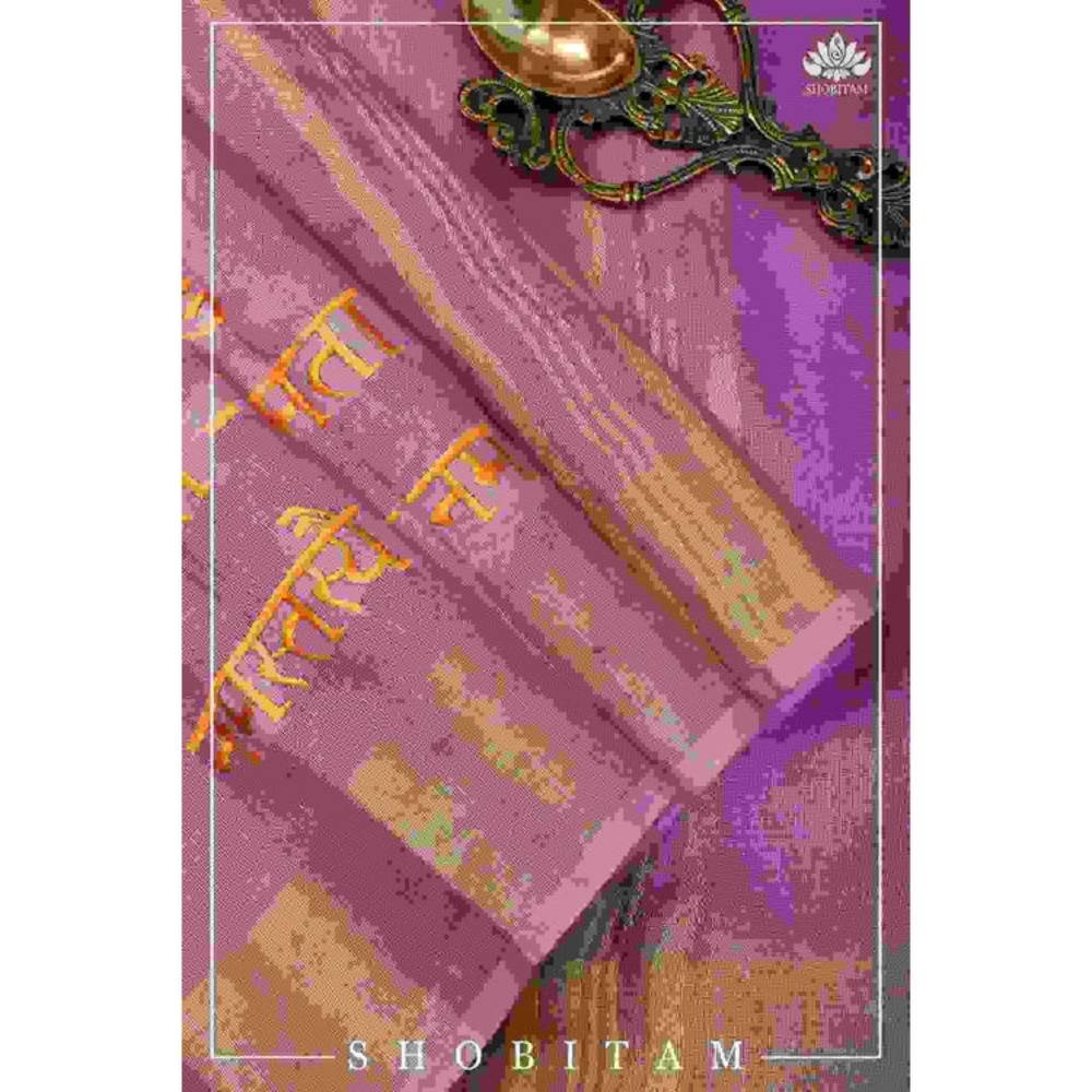 Isadora Life Womens Embroidered Thread Work Lavender Pre-Draped Saree With Unstitched Blouse