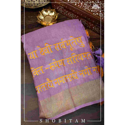 Isadora Life Womens Embroidered Thread Work Lavender Pre-Draped Saree With Unstitched Blouse