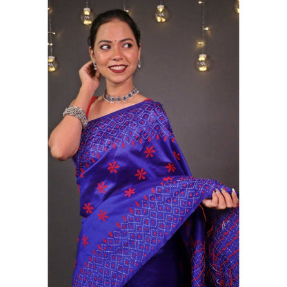 Isadora Life Womens Embroidered Thread Work Purple Pre-Draped Saree with Unstitched Blouse