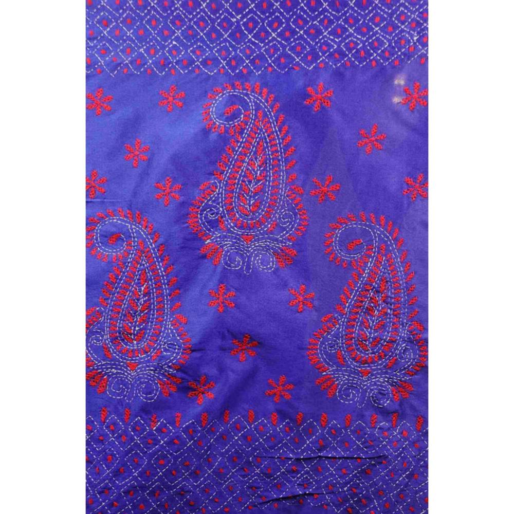 Isadora Life Womens Embroidered Thread Work Purple Pre-Draped Saree with Unstitched Blouse