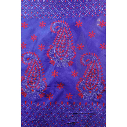 Isadora Life Womens Embroidered Thread Work Purple Pre-Draped Saree with Unstitched Blouse