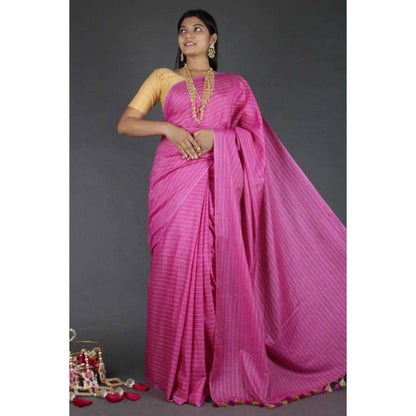 Isadora Life Womens Stripes Zari Pink Pre-Draped Saree with Unstitched Blouse
