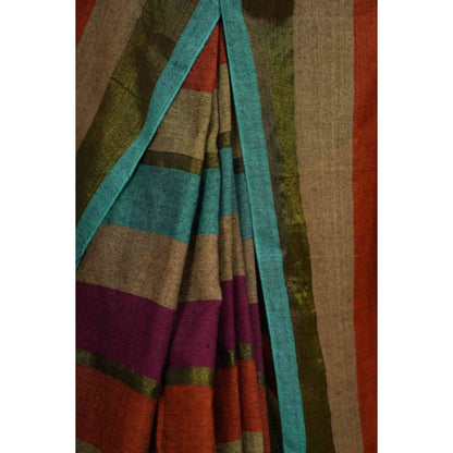 Isadora Life Womens Stripes Tassels Multi-Color Pre-Draped Saree with Unstitched Blouse