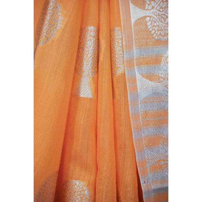Isadora Life Womens Woven Zari Orange Pre-Draped Saree with Unstitched Blouse