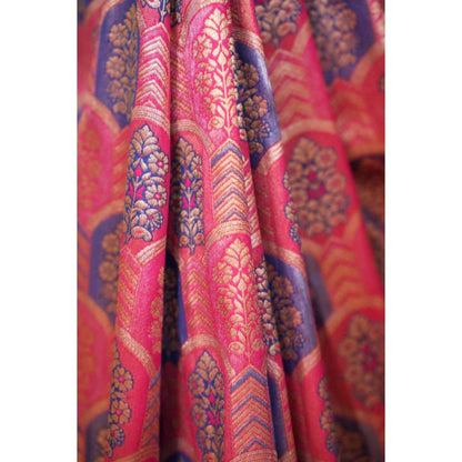 Isadora Life Womens Woven Tassels Pink Pre-Draped Saree with Unstitched Blouse