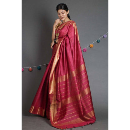 Isadora Life Womens Woven Zari Red Pre-Draped Saree with Unstitched Blouse