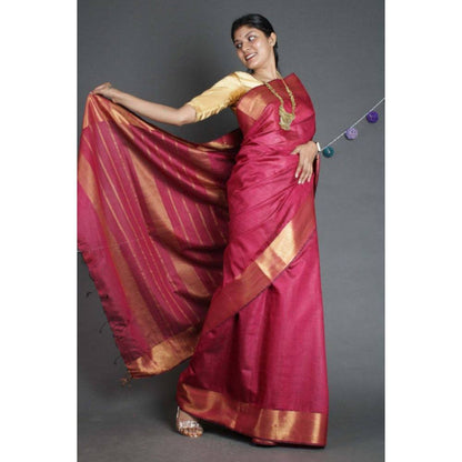 Isadora Life Womens Woven Zari Red Pre-Draped Saree with Unstitched Blouse