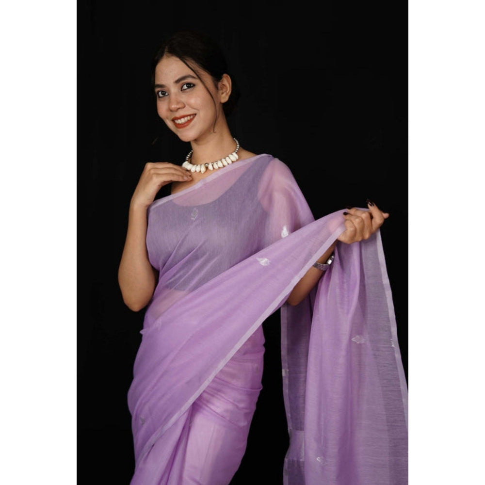 Isadora Life Womens Solid Zari Purple Pre-Draped Saree with Unstitched Blouse