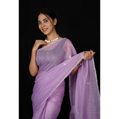 Isadora Life Womens Solid Zari Purple Pre-Draped Saree with Unstitched Blouse