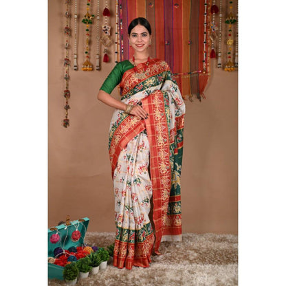 Isadora Life Womens Printed Multi-Color Pre-Draped Saree with Unstitched Blouse