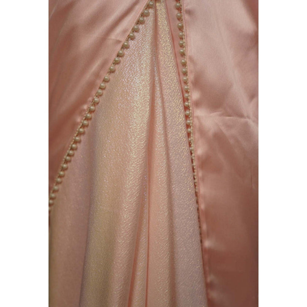 Isadora Life Womens Solid Beads Pink Pre-Draped Saree with Unstitched Blouse