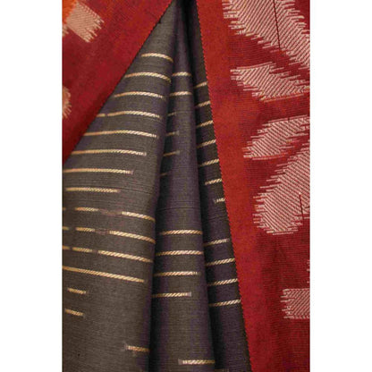 Isadora Life Womens Woven Tassels Grey Pre-Draped Saree with Unstitched Blouse