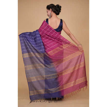 Isadora Life Womens Stripes Tassels Multi-Color Pre-Draped Saree with Unstitched Blouse
