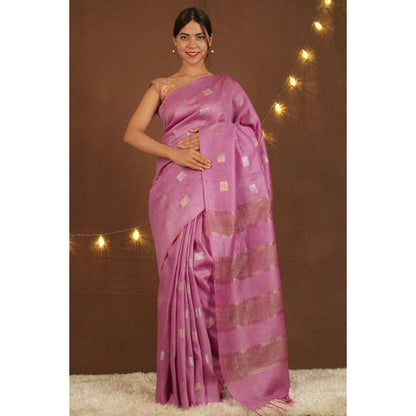 Isadora Life Womens Woven Zari Pink Pre-Draped Saree with Unstitched Blouse