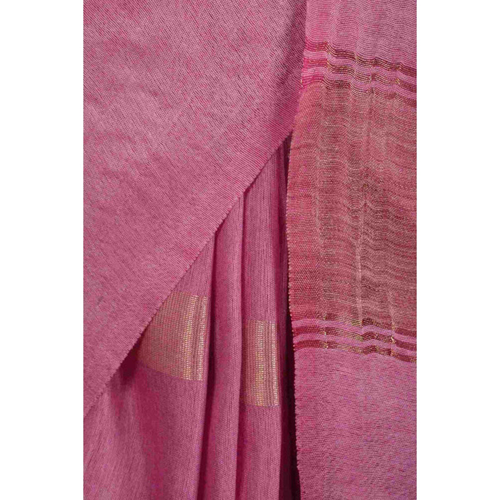 Isadora Life Womens Woven Zari Pink Pre-Draped Saree with Unstitched Blouse
