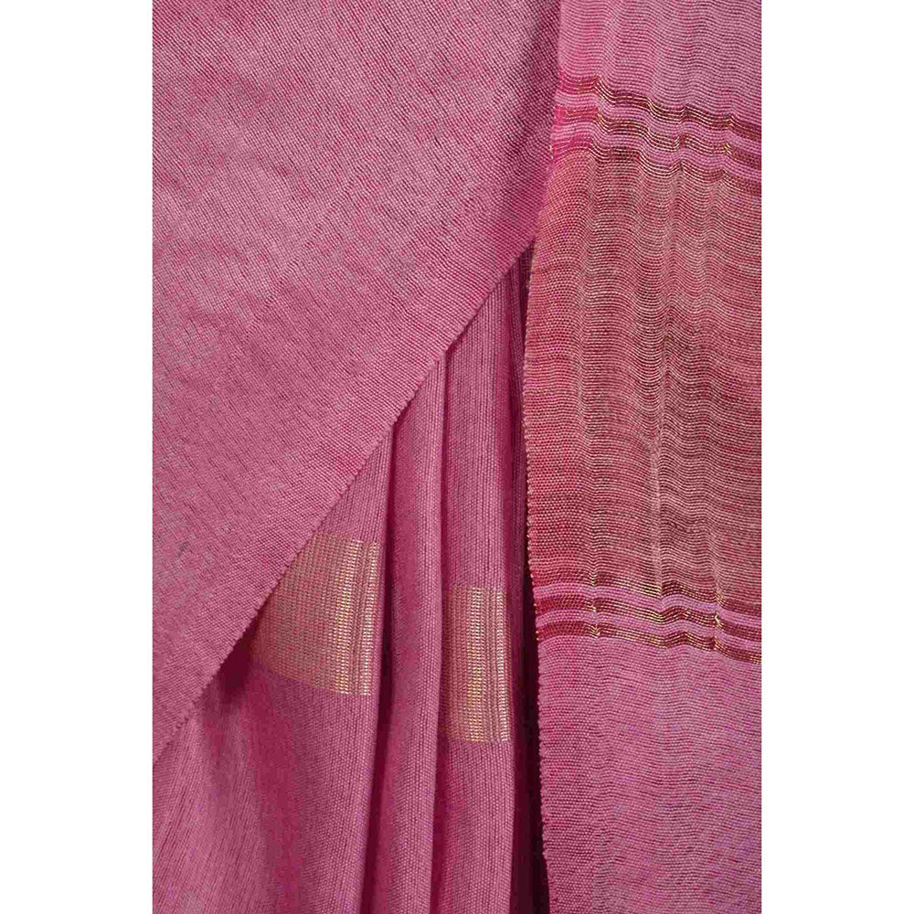 Isadora Life Womens Woven Zari Pink Pre-Draped Saree with Unstitched Blouse