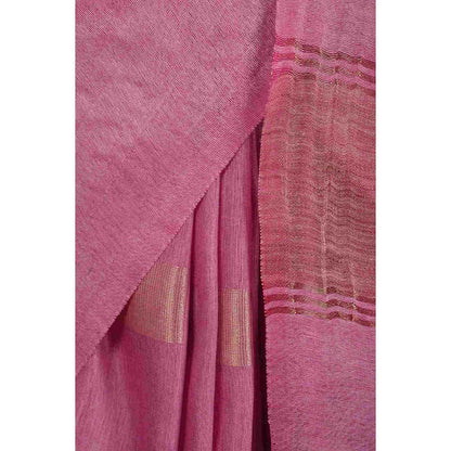 Isadora Life Womens Woven Zari Pink Pre-Draped Saree with Unstitched Blouse