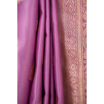 Isadora Life Womens Woven Zari Purple Pre-Draped Saree with Unstitched Blouse