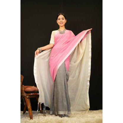 Isadora Life Womens Colorblock Tassels Multi-Color Pre-Draped Saree with Unstitched Blouse