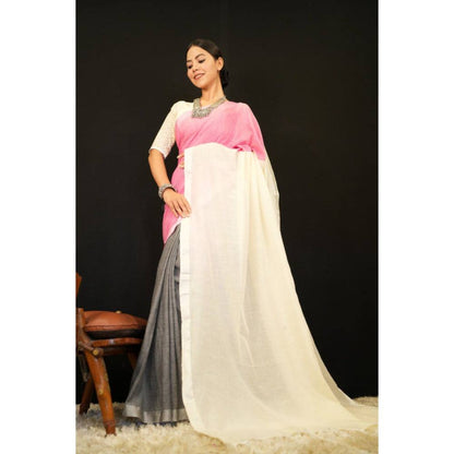 Isadora Life Womens Colorblock Tassels Multi-Color Pre-Draped Saree with Unstitched Blouse
