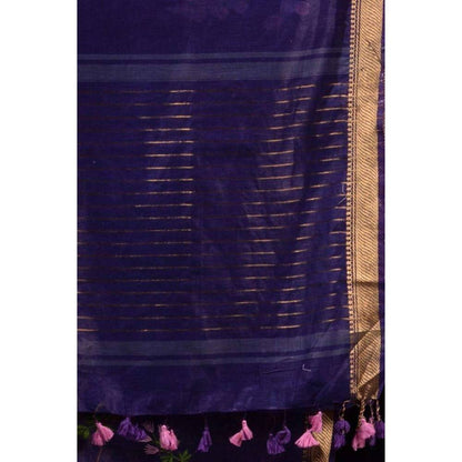 Isadora Life Womens Floral Tassels Blue Pre-Draped Saree with Unstitched Blouse