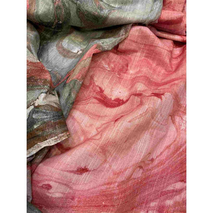 Isadora Life Womens Printed Tassels Peach Pre-Draped Saree with Unstitched Blouse
