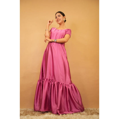 Isadora Life Womens Floral Printed Pink Pre-Draped Saree with Unstitched Blouse