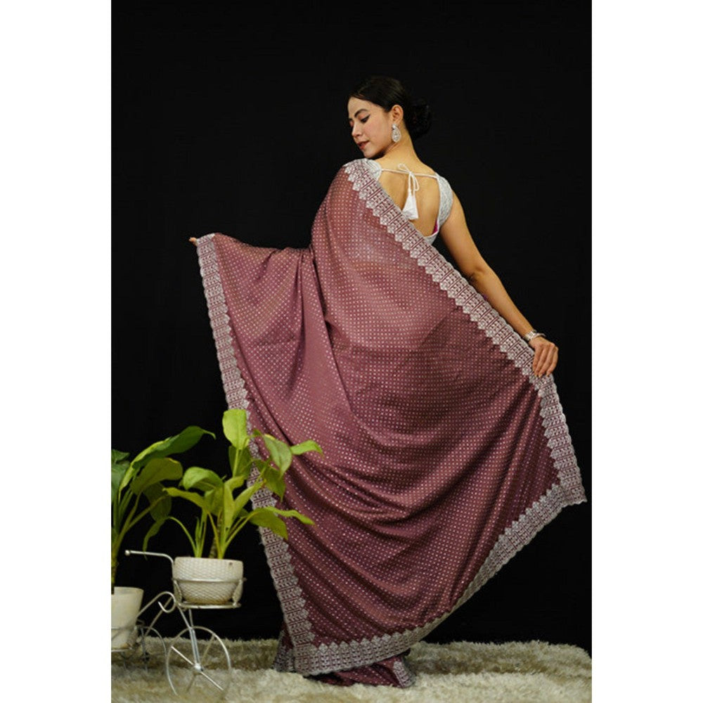 Isadora Life Womens Beads Sequined Brown Pre-Draped Saree with Unstitched Blouse