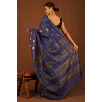 Isadora Life Womens Woven Zari Navy Blue Pre-Draped Saree with Unstitched Blouse