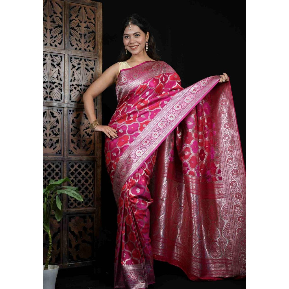 Isadora Life Multi-Color Floral Pre-draped Saree With Unstitched Blouse