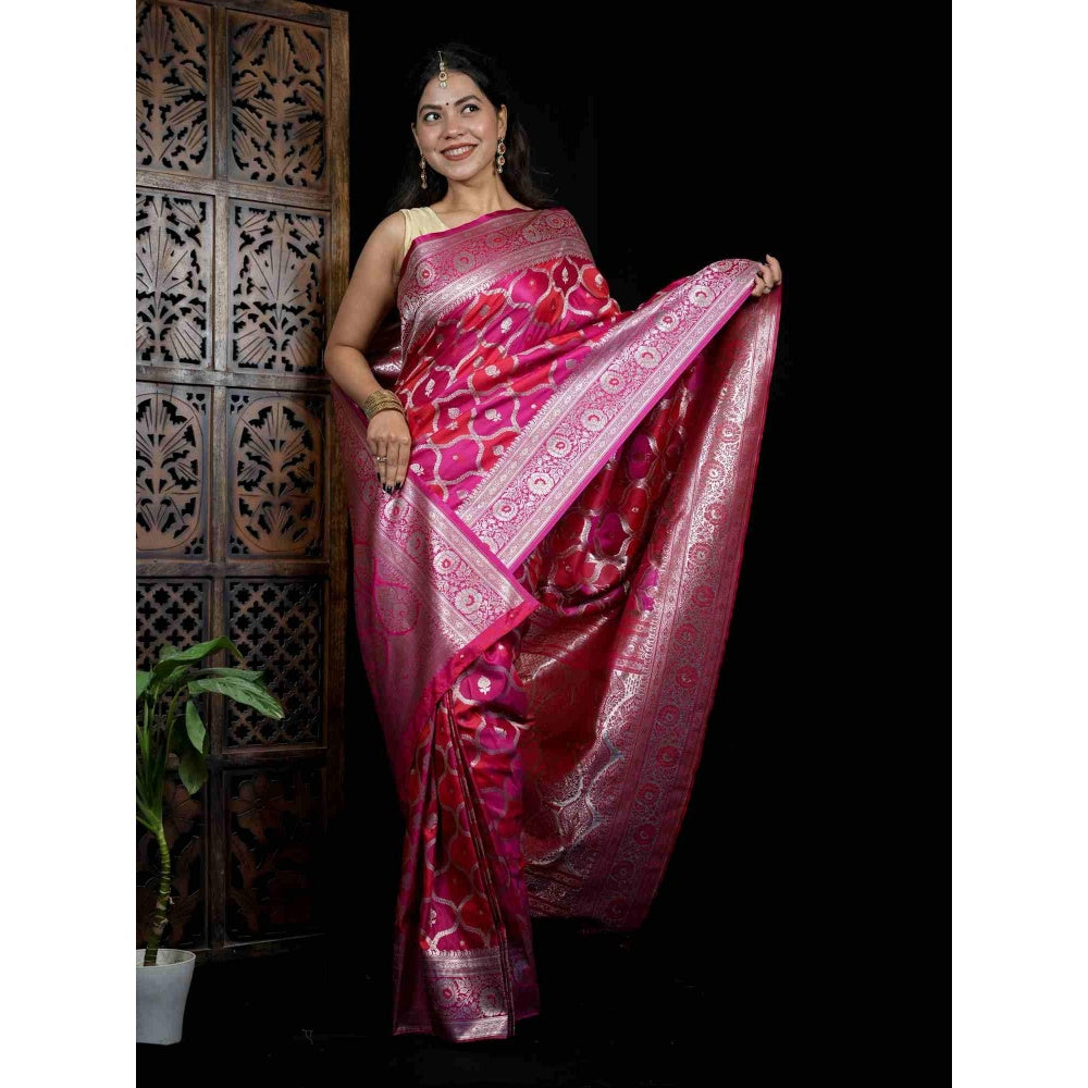 Isadora Life Multi-Color Floral Pre-draped Saree With Unstitched Blouse