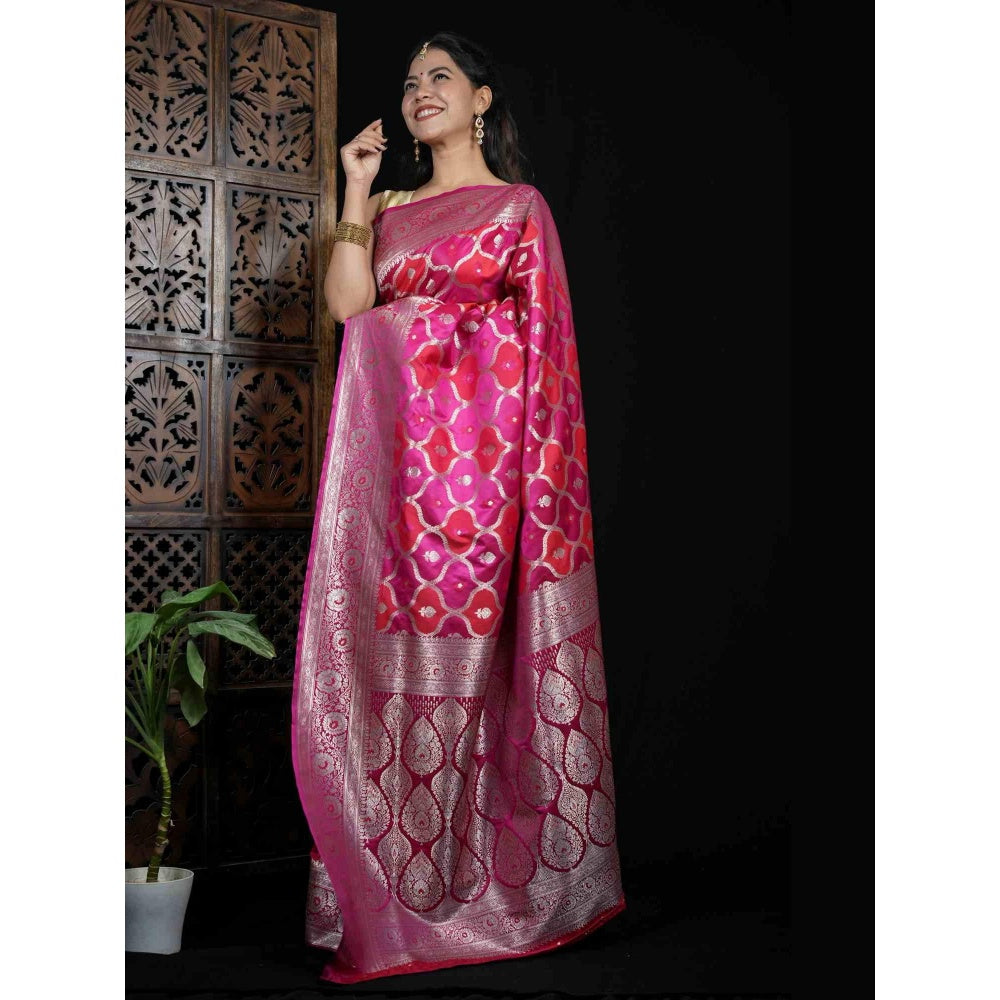 Isadora Life Multi-Color Floral Pre-draped Saree With Unstitched Blouse
