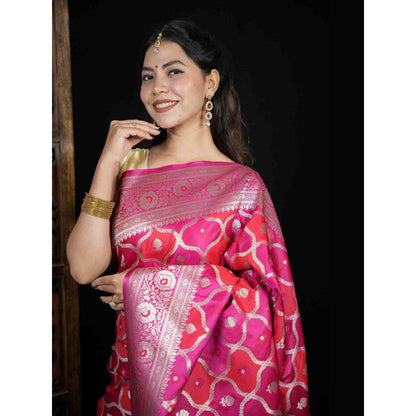 Isadora Life Multi-Color Floral Pre-draped Saree With Unstitched Blouse