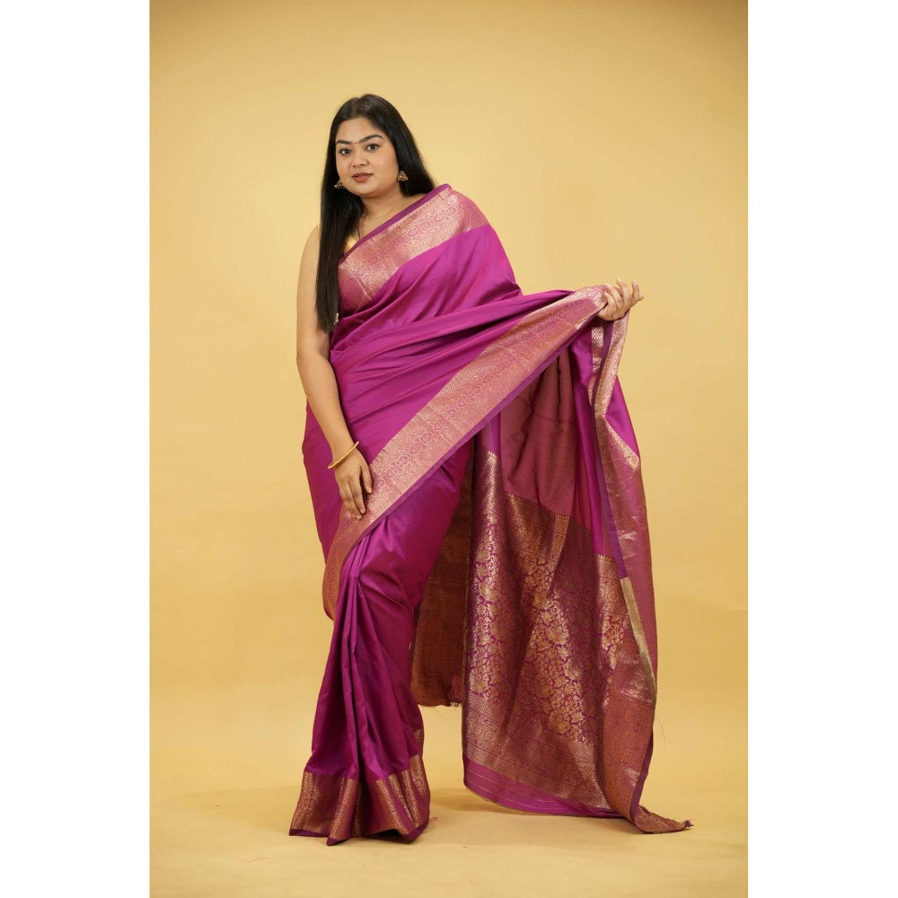 Isadora Life Purple Woven Pre-draped Saree With Unstitched Blouse