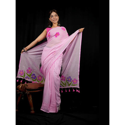 Isadora Life Purple Floral Pre-draped Saree With Unstitched Blouse