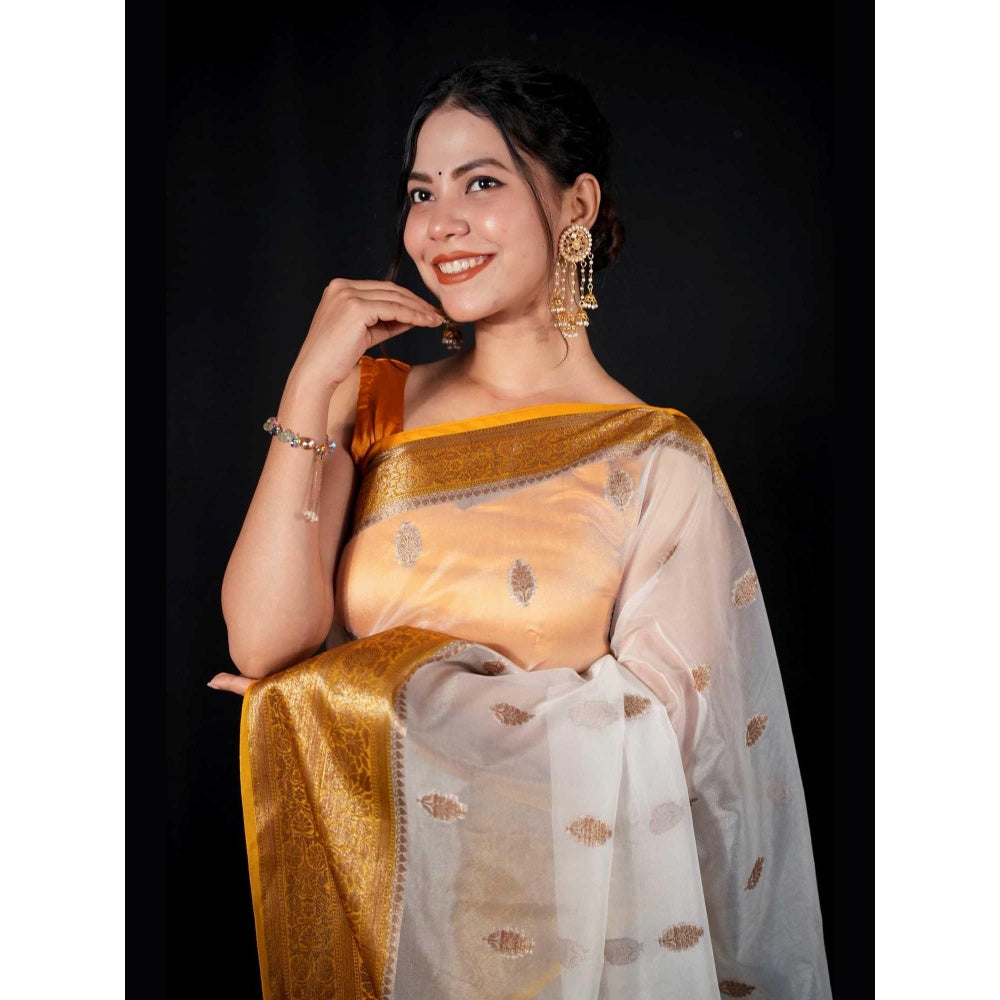 Isadora Life Multi-Color Woven Pre-draped Saree With Unstitched Blouse