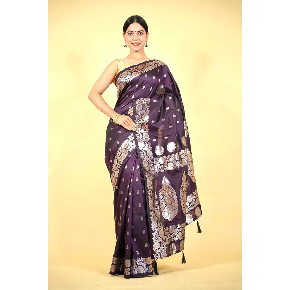 Isadora Life Purple Floral Pre-Draped Saree with Unstitched Blouse