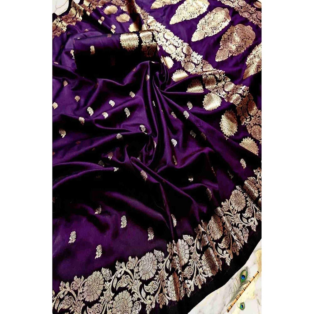 Isadora Life Purple Floral Pre-Draped Saree with Unstitched Blouse