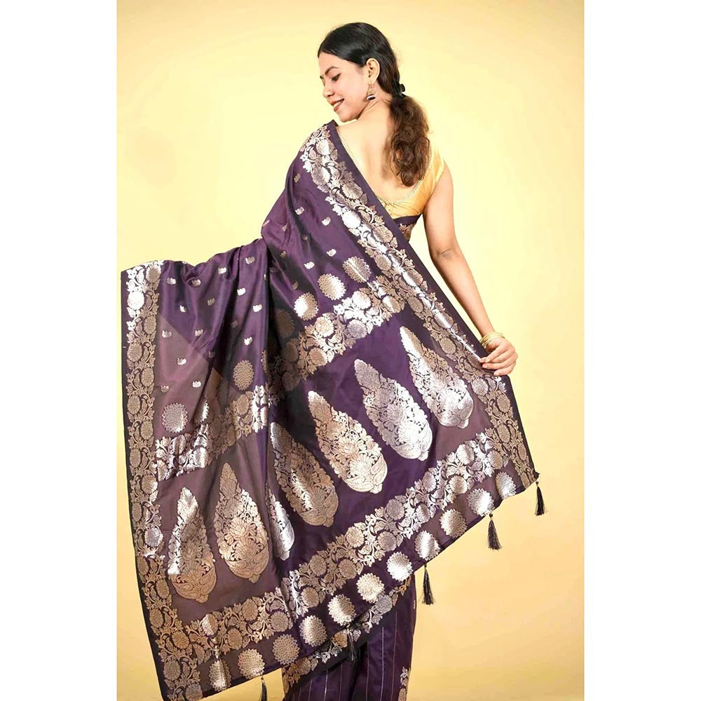 Isadora Life Purple Floral Pre-Draped Saree with Unstitched Blouse