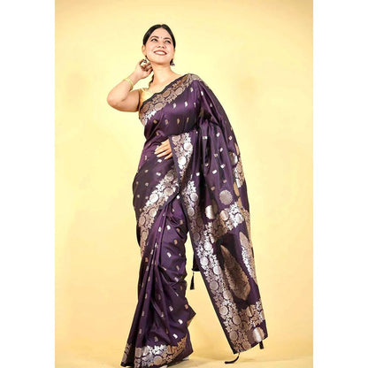Isadora Life Purple Floral Pre-Draped Saree with Unstitched Blouse