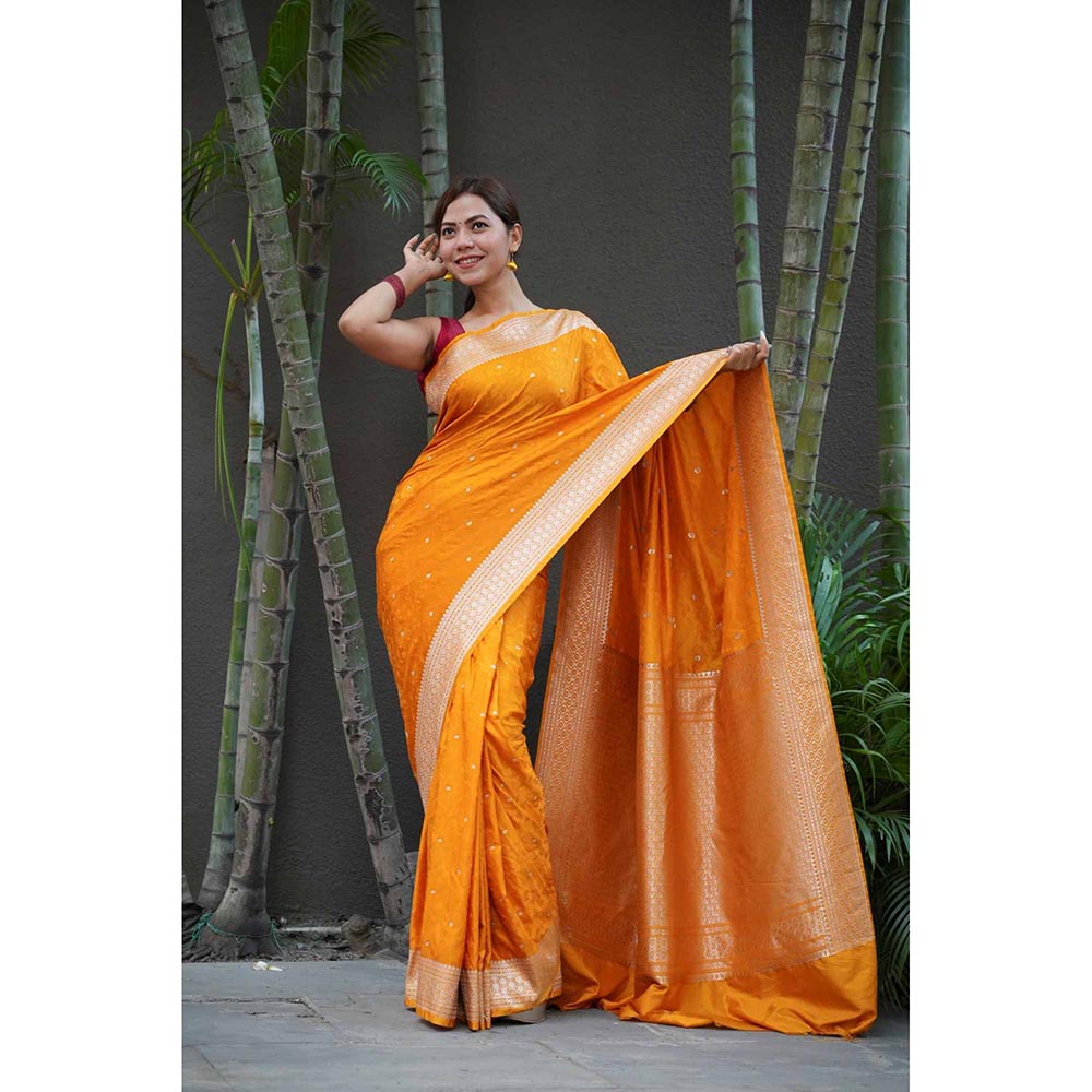 Isadora Life Yellow Woven Pre-Draped Saree with Unstitched Blouse