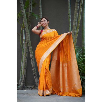 Isadora Life Yellow Woven Pre-Draped Saree with Unstitched Blouse