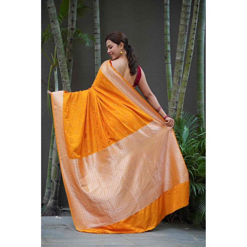 Isadora Life Yellow Woven Pre-Draped Saree with Unstitched Blouse