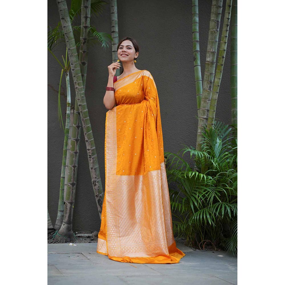 Isadora Life Yellow Woven Pre-Draped Saree with Unstitched Blouse